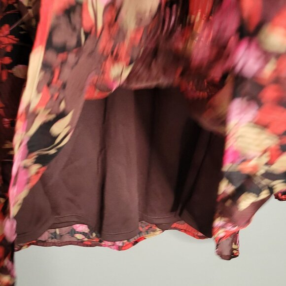 NWT Lane Bryant Women's 22 Pleated Long Sleeve Floral Blouse Keyhole Red Pink Br - Picture 5 of 9